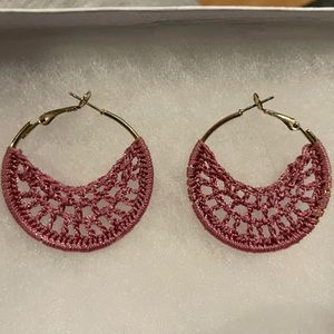 Boho vintage gold and pink knit earrings
